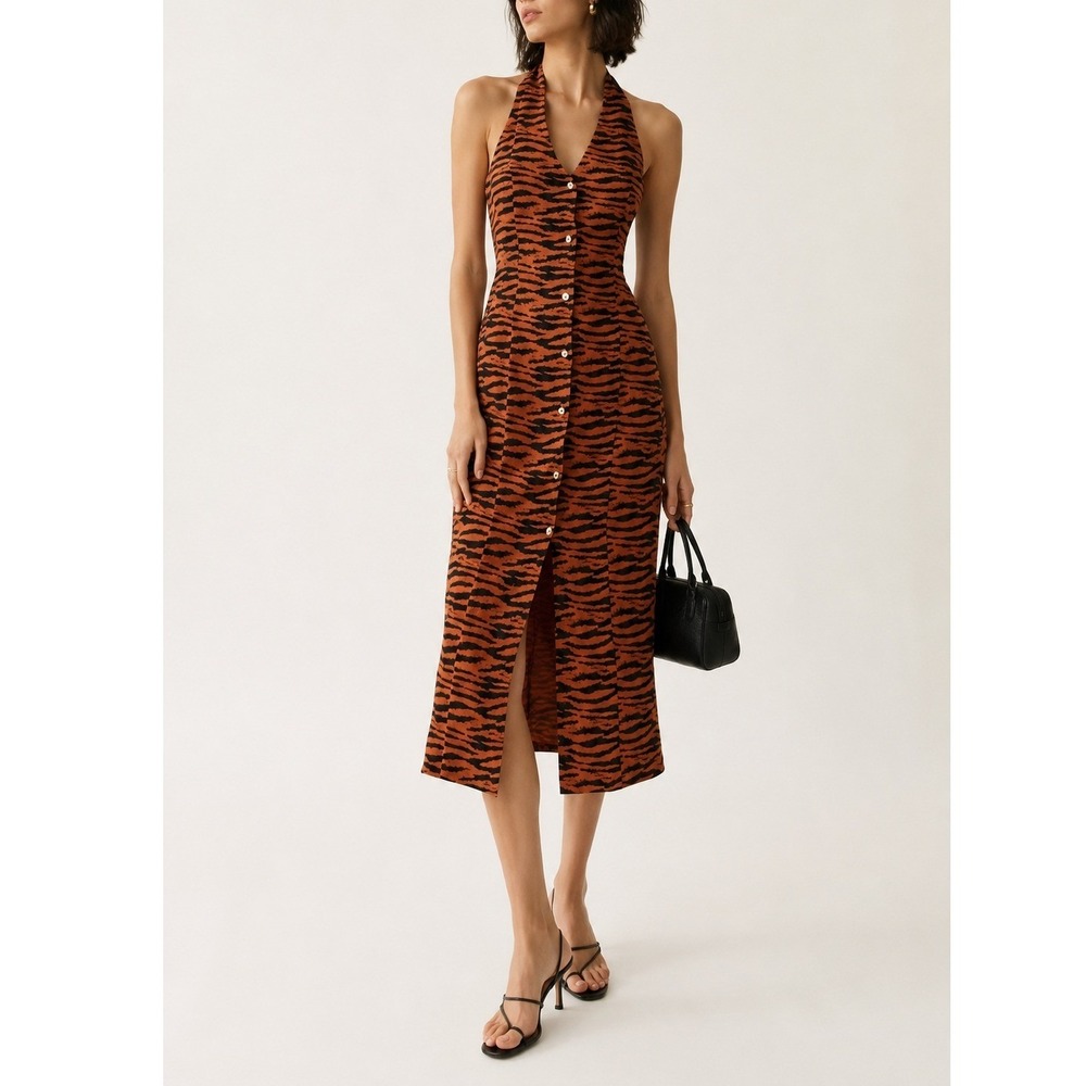Third Form Wild Heart Tiger Print Halter Midi Dress NWT Size 2